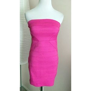 Honey Punch Strapless Hot Pink Stretch Mini Bandage Dress